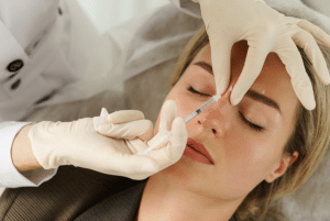 Dermal filler injection given on a woman's nose
